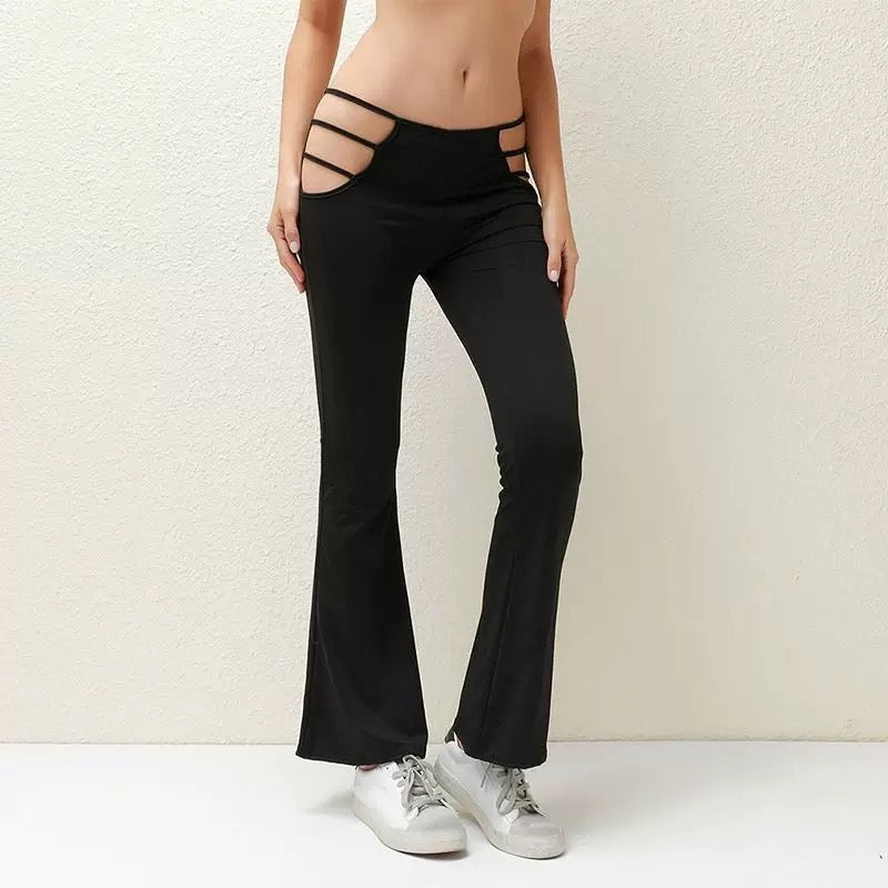 European and American style explosion sexy waist hollow flared pants low waist solid color slim pants milk silk stretch women's pants πvibrant vogue (last picture for size chart)