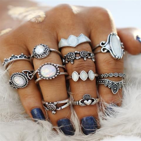 Ethnic-style vintage ring set (12pieces)—knuckle rings for women, jewelry