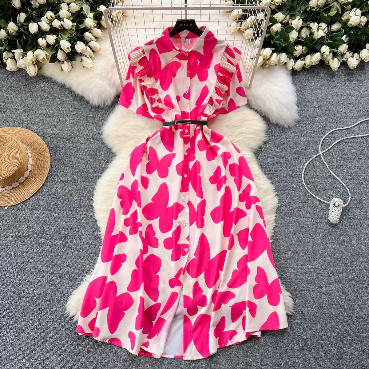 (one size fit to all)Light Mature Style Niche Women's dress Summer New Design Sense Elegant Waist Print Long Dress👉(30% advance)