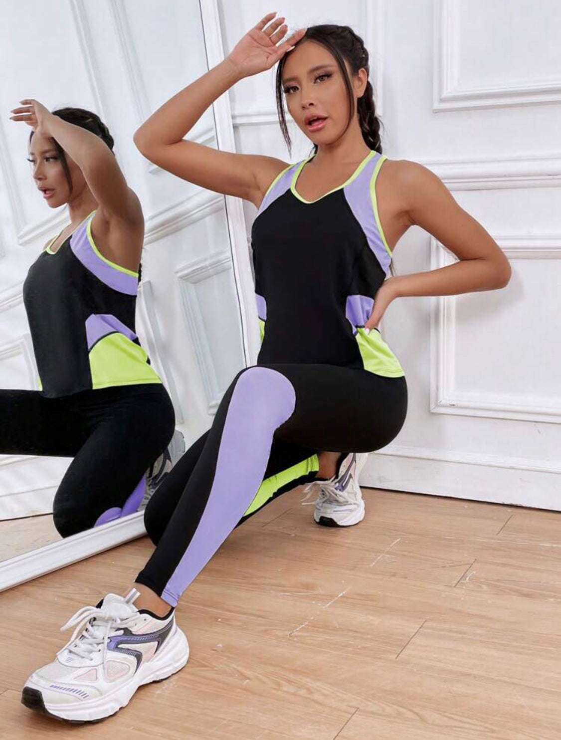 Gymwear/Sports Colorblock Racer Back Sports Set Workout Set Workout Women Set Women Workout Set Women Leggings Set👉(30% advance) vibrant vogue