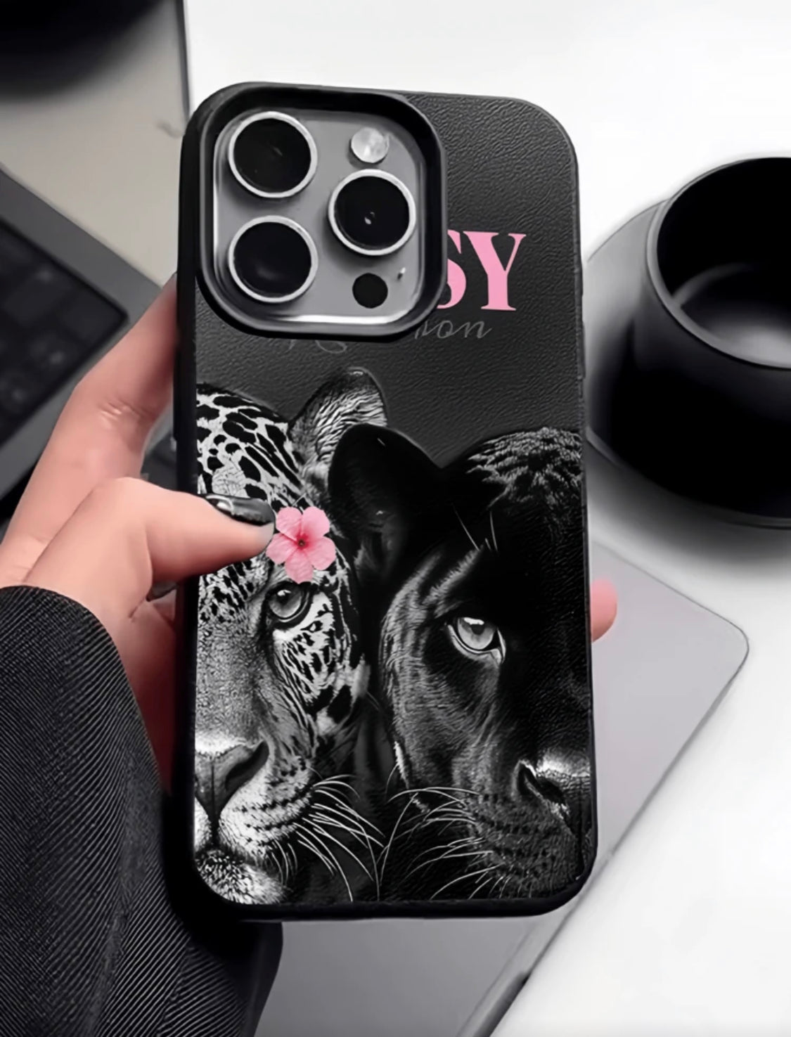 Pink Fierce Animals Fashion Shockproof 1pc Leopard Floral Anti-Drop Phone Case Compatible With IPhone Apple Waterproof Scratch Resistant Spring Gift Birthday Present 👉 (30% advance payment) vibrant vogue