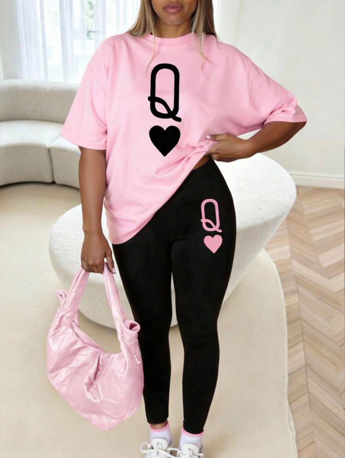 Plus Size Women 2pcs Set - Playing Cards Print Short Sleeve T-Shirt And Pants ,👉(30% advance) 10-15 days delivery, vibrant vogue