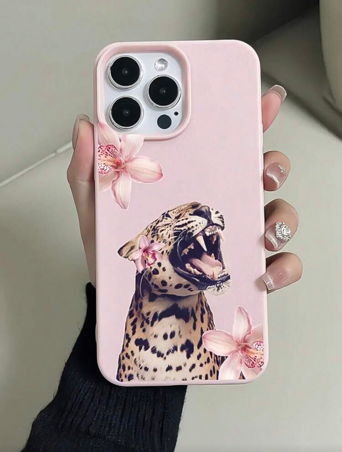 Pink Fierce Animals Fashion Shockproof 1pc Leopard Floral Anti-Drop Phone Case Compatible With IPhone Apple Waterproof Scratch Resistant Spring Gift Birthday Present 👉 (30% advance payment) vibrant vogue