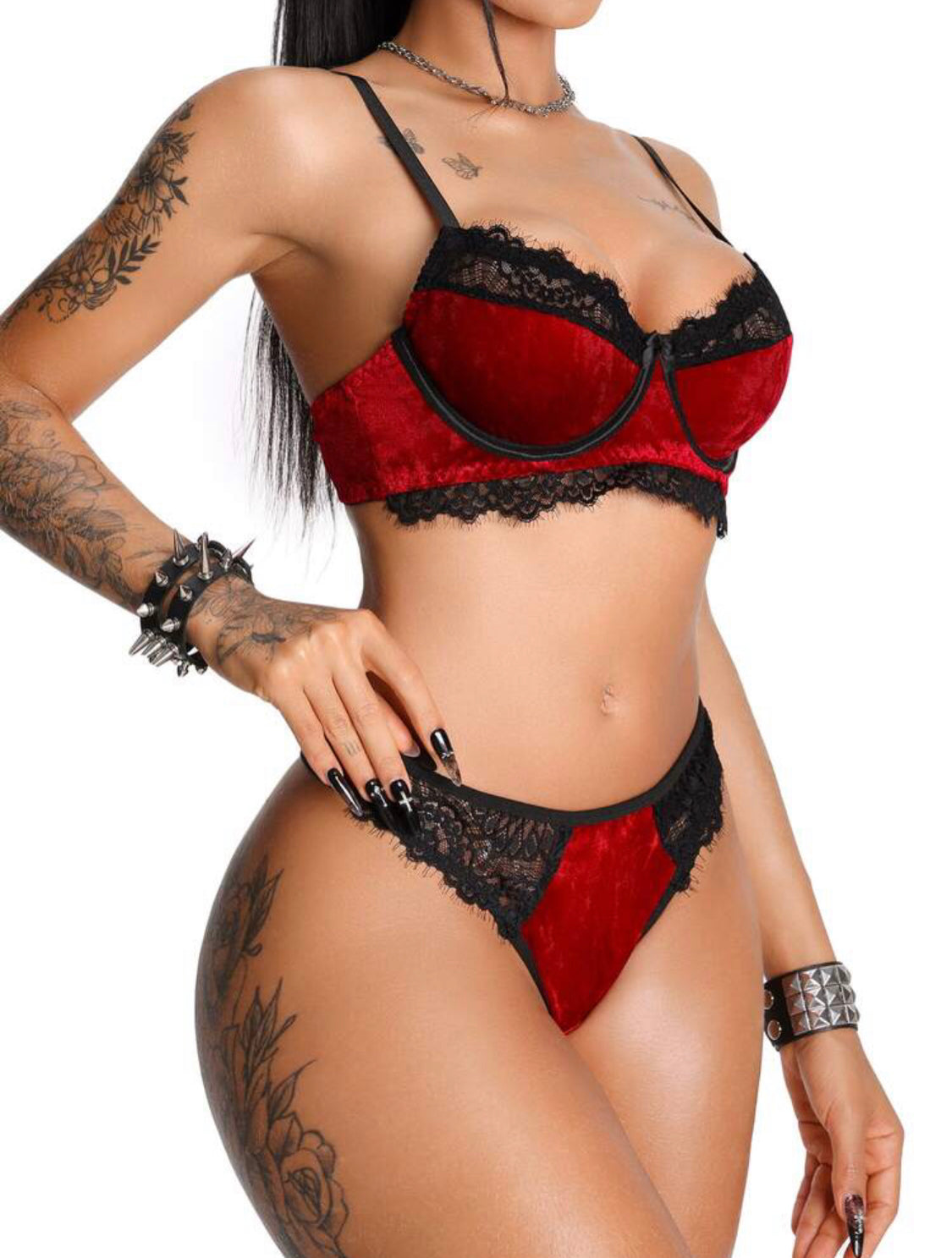 AltBold Women's Standard Size Lace Trim & Gold Velvet Lingerie + Triangle Panty 2pcs Set by if instock available 👉 Delivery time 3 to 5 days and if Pre-order then 👉 delivery time 10 to 15 days)