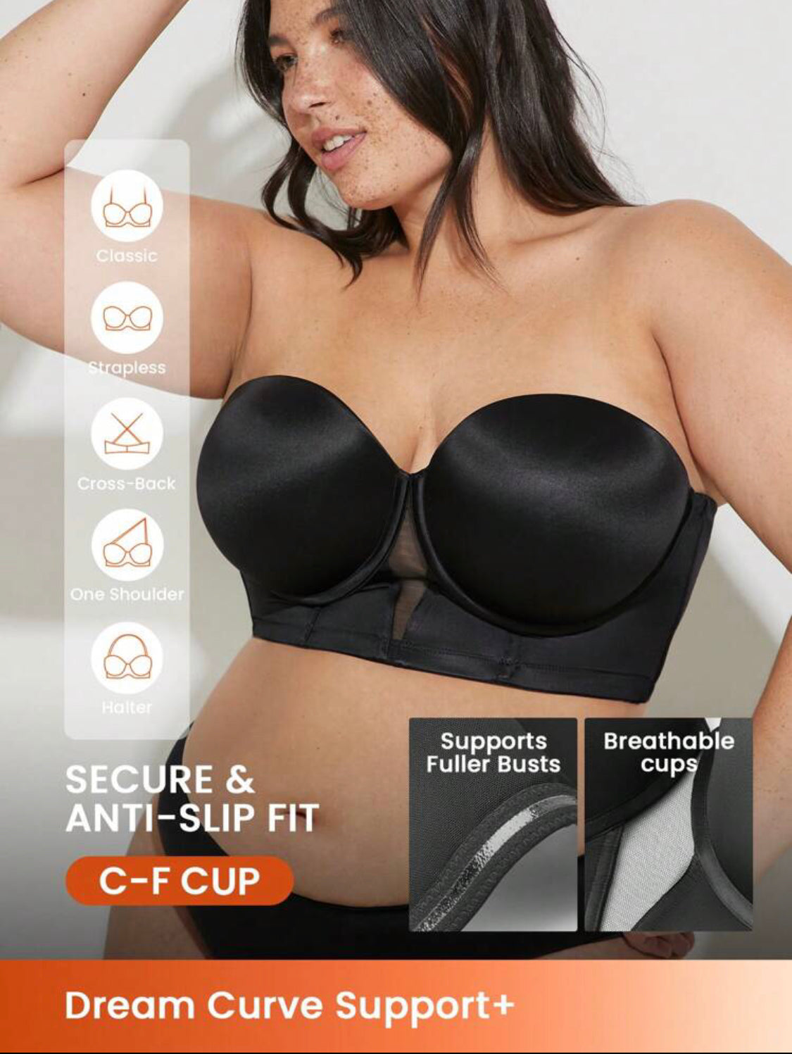 Plus Lingerie Black Strapless Push-Up Underwire T-Shirt Bra Tops Corset Lingerie As Outerwear Basic Half Wedding Bra 👉(30% advance) 10-15 days delivery, vibrant vogue (last picture for size chart)