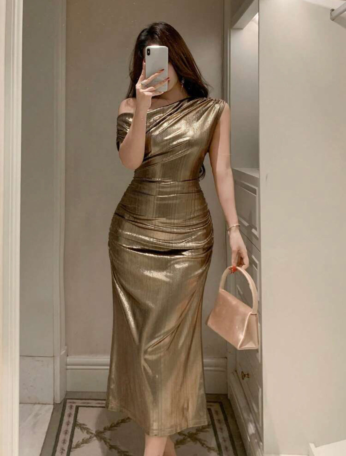 Spring/Summer Fitted Satin Color Satin Valentine's Day Wedding Banquet Ball Evening Dress Fashion Party Slim Elegant Commute Women's Long Asymmetrical Shoulder Dress