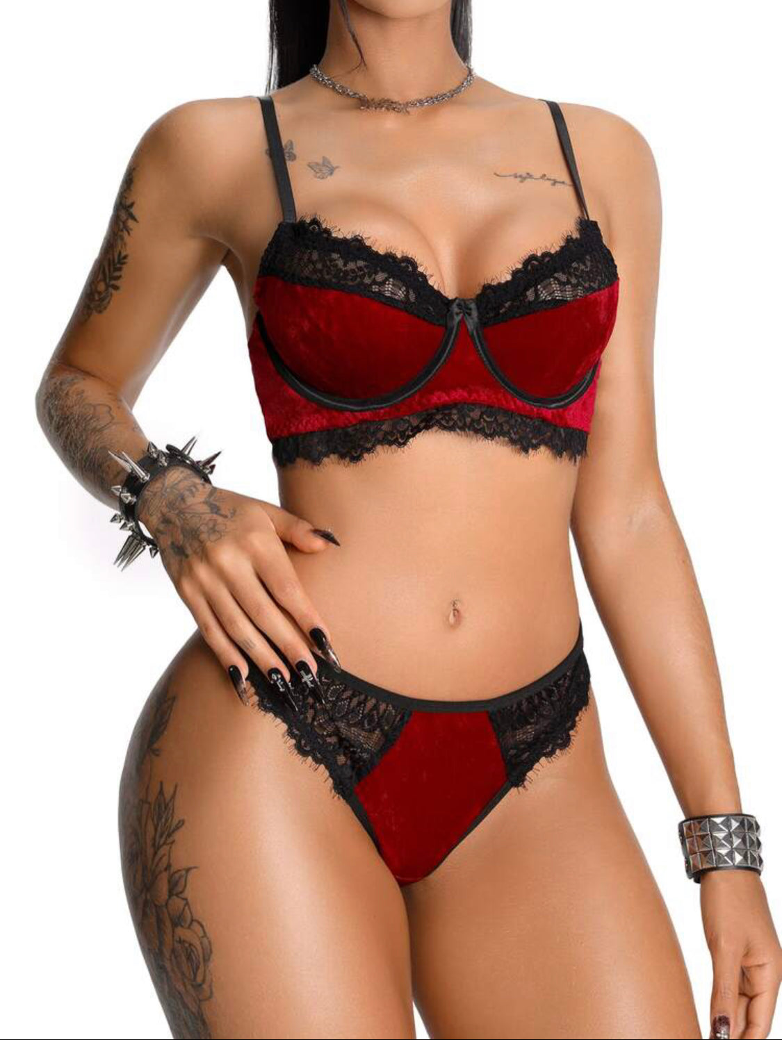 AltBold Women's Standard Size Lace Trim & Gold Velvet Lingerie + Triangle Panty 2pcs Set by if instock available 👉 Delivery time 3 to 5 days and if Pre-order then 👉 delivery time 10 to 15 days)