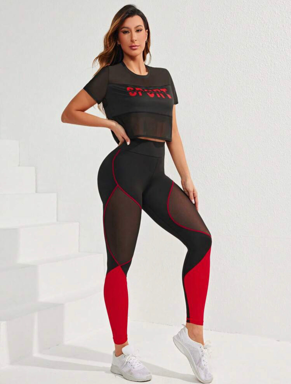 Gymwear Mesh Contrast Letter Printed Top And Legging Exercise Outfit Workout Women Setwomen Workout Set Women Leggings Set,👉(30% advance) vibrant vogue