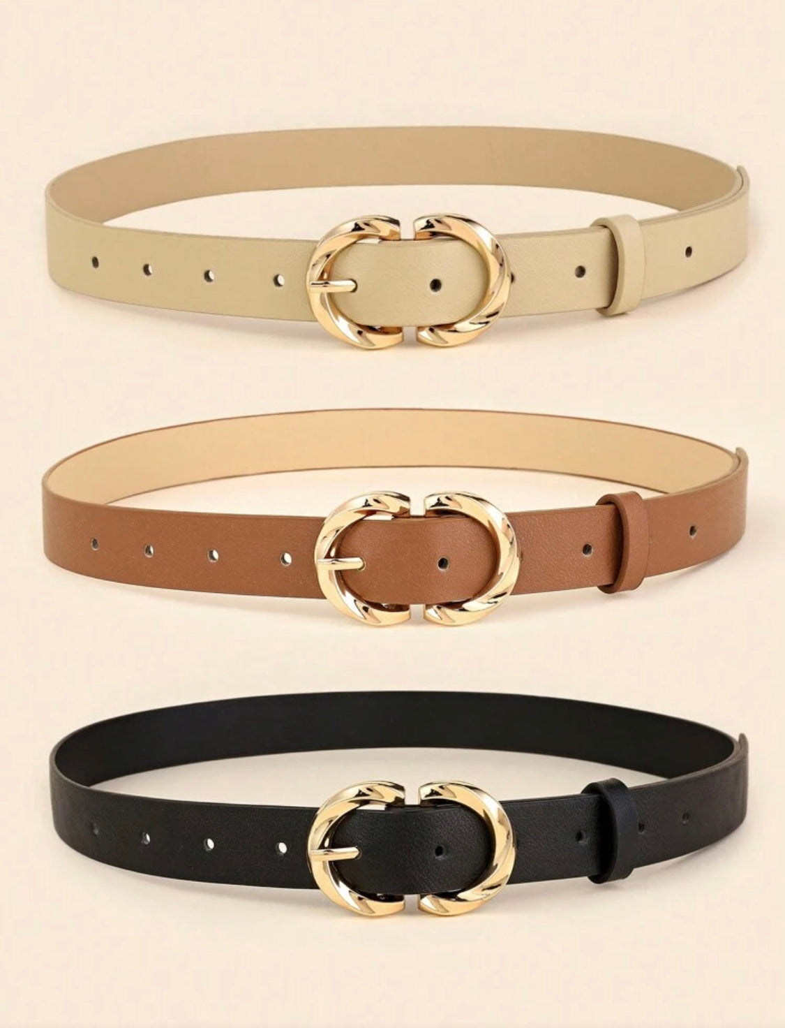 Elegant 3pcs Belt Set - Metal Buckle Decorated Women's Fashionable All-Match Pu Leather Belt Summer, School Fall, Autumn, Halloween