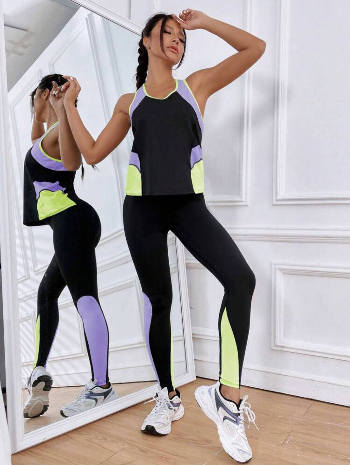 Gymwear/Sports Colorblock Racer Back Sports Set Workout Set Workout Women Set Women Workout Set Women Leggings Set👉(30% advance) vibrant vogue