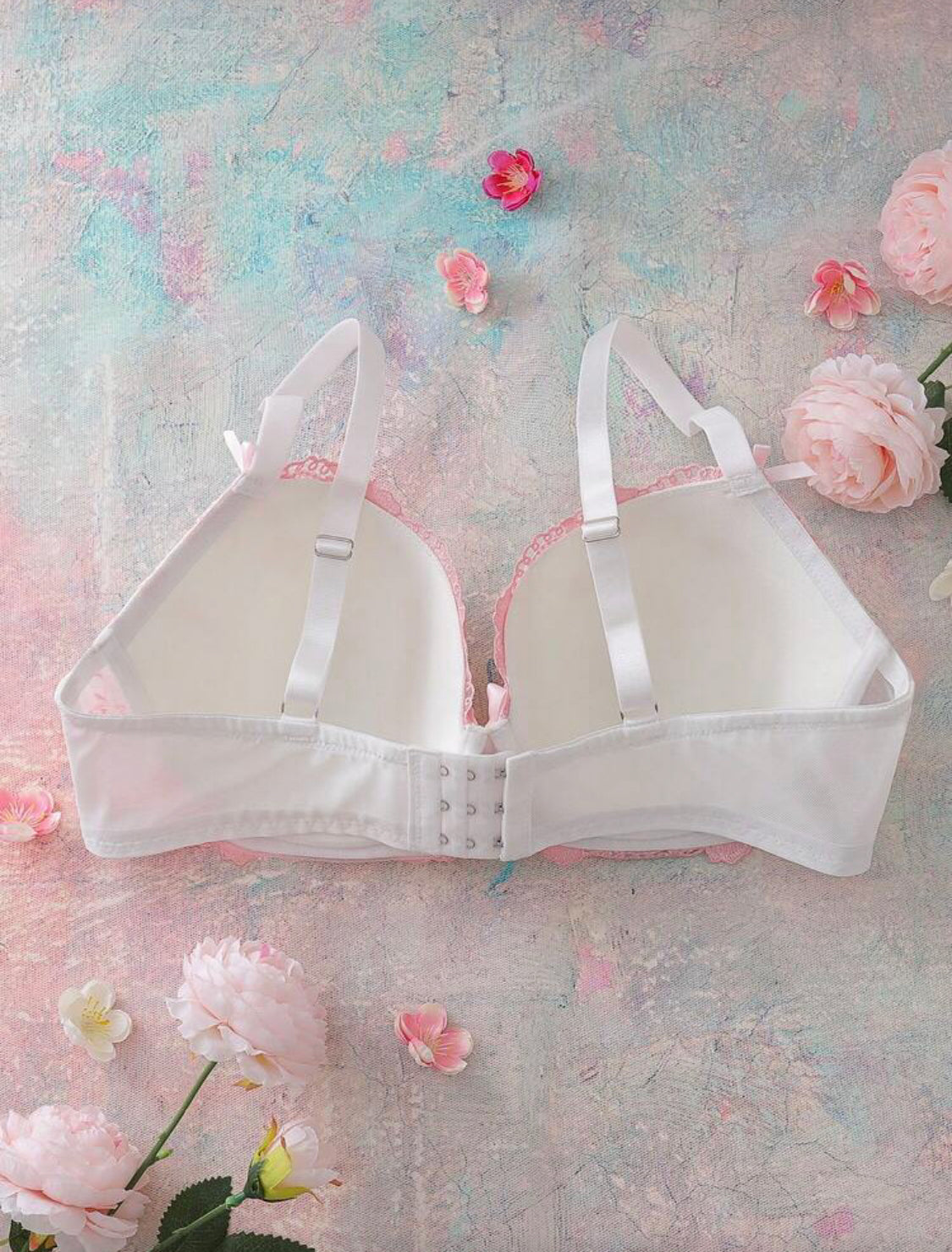 Plus Size Floral Embroidered Padded Underwire Bra With Ruffles, High Support, Romantic Pastoral Style, Sweet Uplift 👉(30% advance) 10-15 days delivery, vibrant vogue