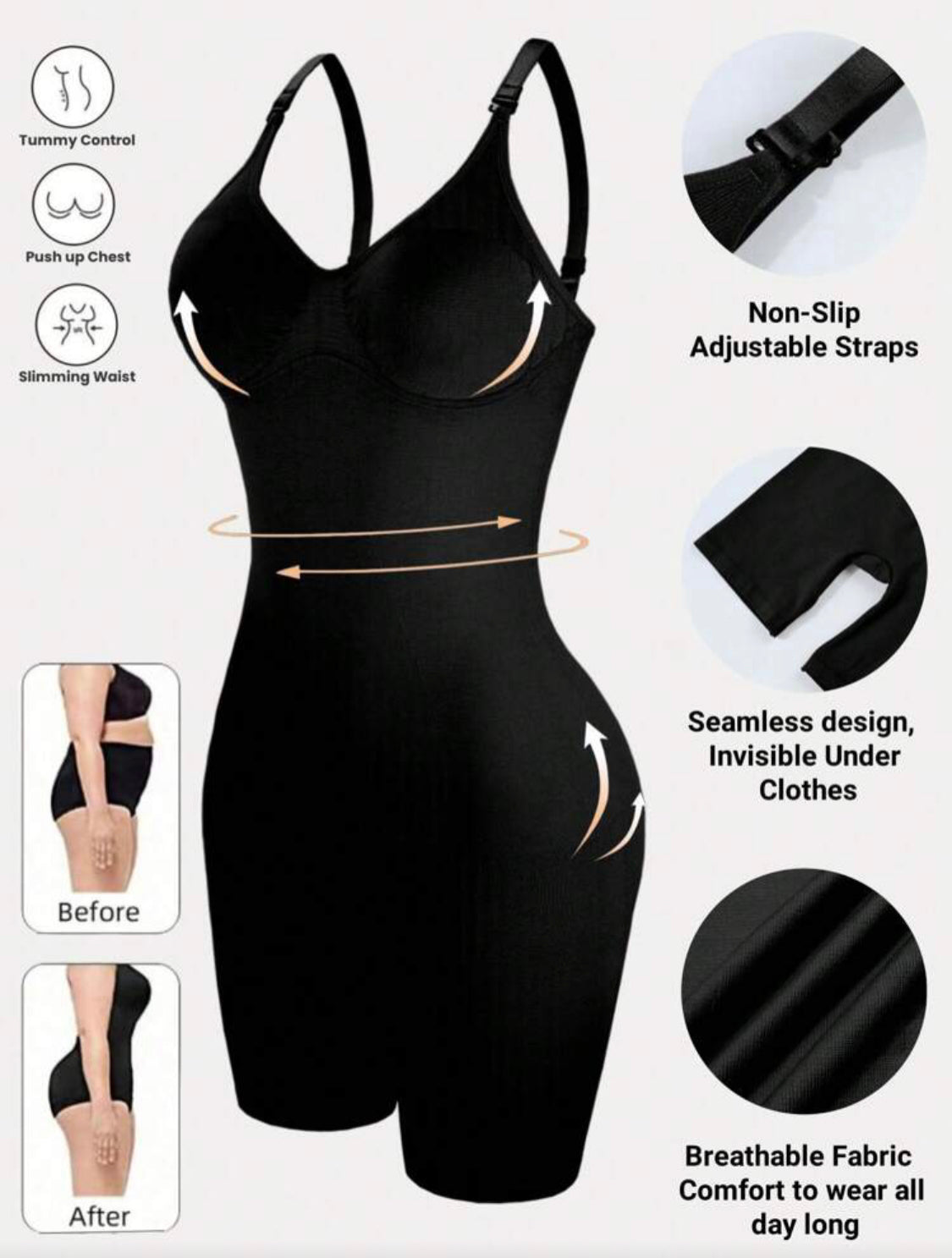 Women Solid Color Camisole Seamless Waisted And Shaping Romper
