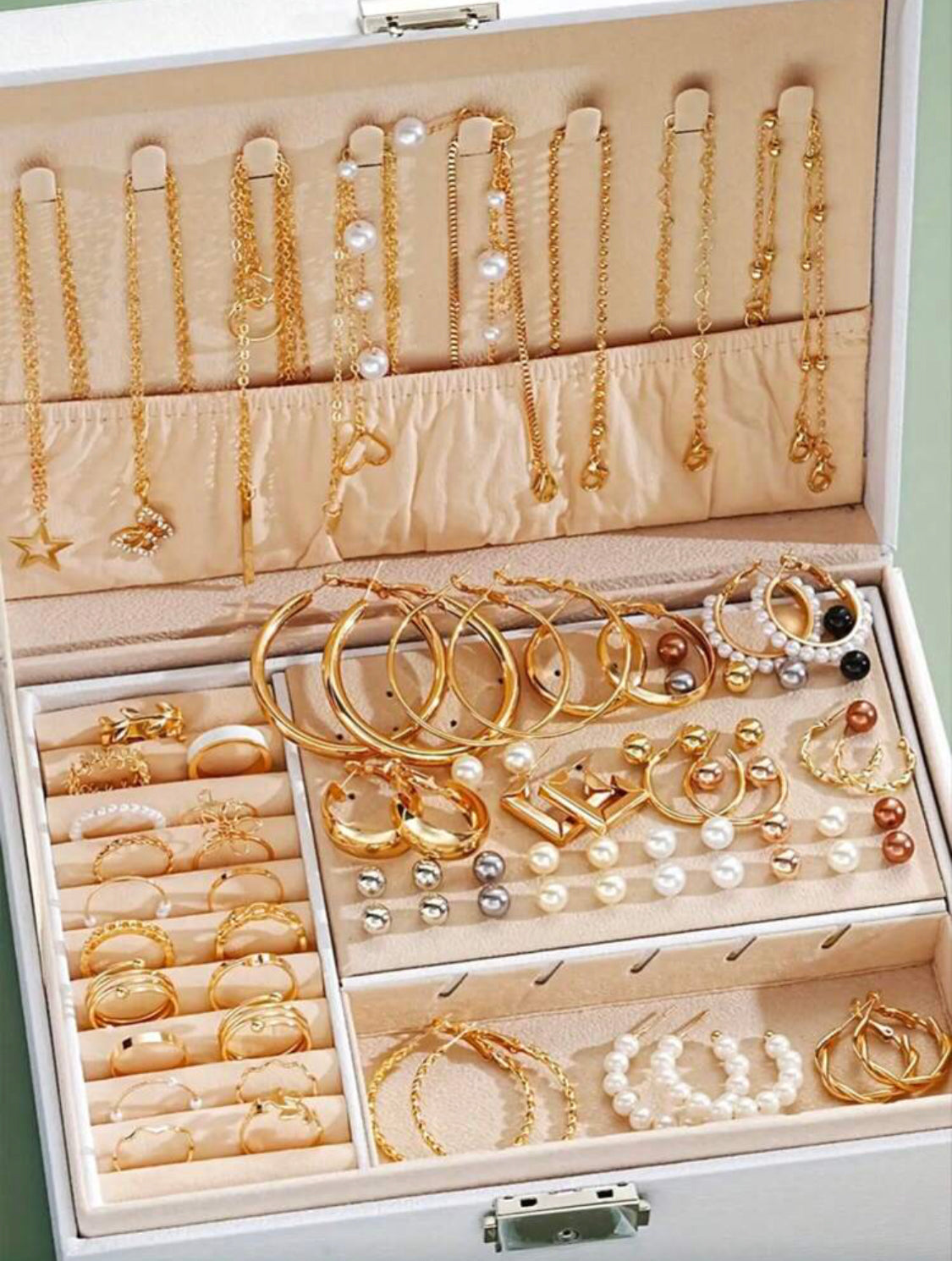 91pcs Vintage Elegant Faux Pearl Jewelry Set Suitable For Daily Wear, Outings And Commuting