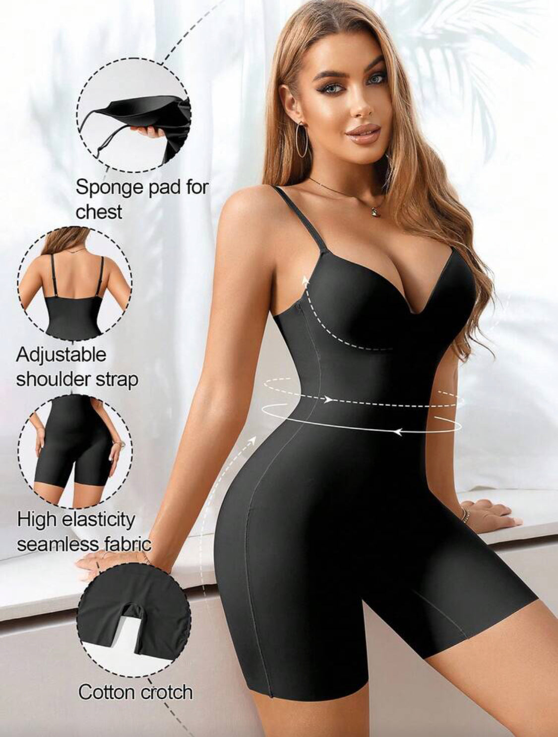 1pc Women's Solid Color Adjustable Strap Romper