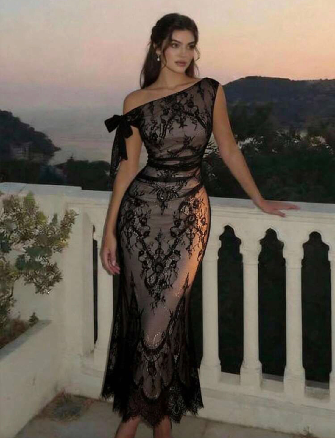 Women's Sexy Casual Elegant Asymmetrical Lace Midi Dress For Mother Of The Bride Wedding Party Dinner Date Daily Outings Gatherings Beige Summer