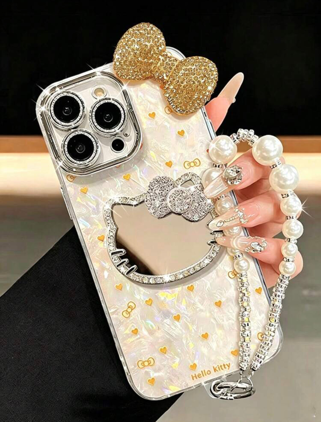 1pc 3D Rhinestone Bow Heart KT Cat Mirror Phone Case - Heart KT Cat Shell Pattern, Fashionable Creative Hello Kitty Sanrio Phone Case, Waterproof Anti-Drop Shockproof Material, Laser Color-Changing Heart, 👉 (30% advance payment) vibrant vogue