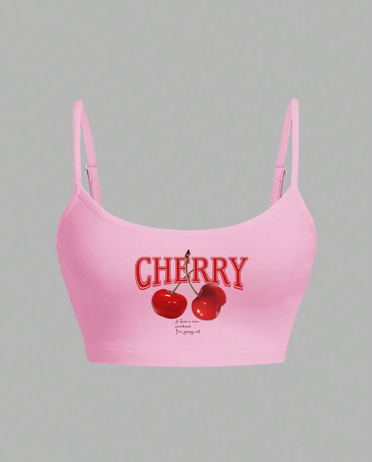 Casual & Simple Cherry Pattern Brief Crop Top For Women, Sexy & Slim-Fit Top, Suitable For Summer