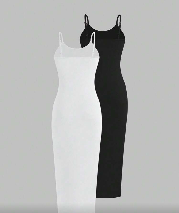 Solid Color Slim Fit Daily Wear Spaghetti Strap Dress Maxi Women Outfit