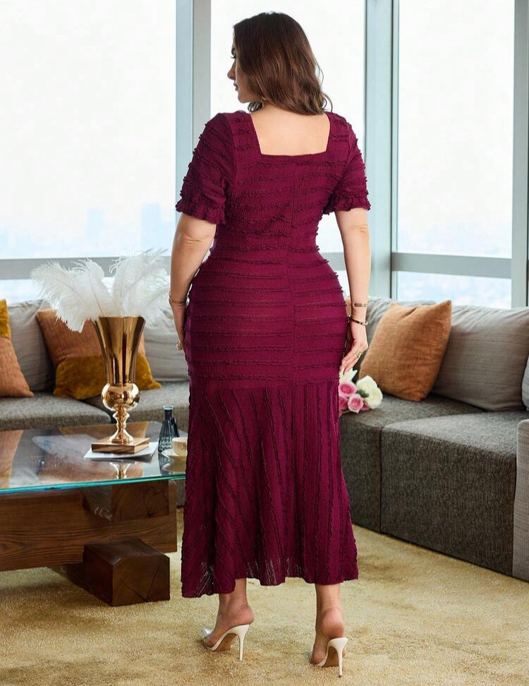 Plus Size Women's Puff Sleeve Square Neck, Fishtail Dress.👉(30% advance) 10-15 days delivery, vibrant vogue