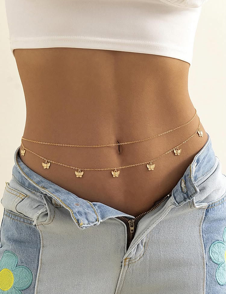 1pc Butterfly & Tassel Design Layered Waist Chain