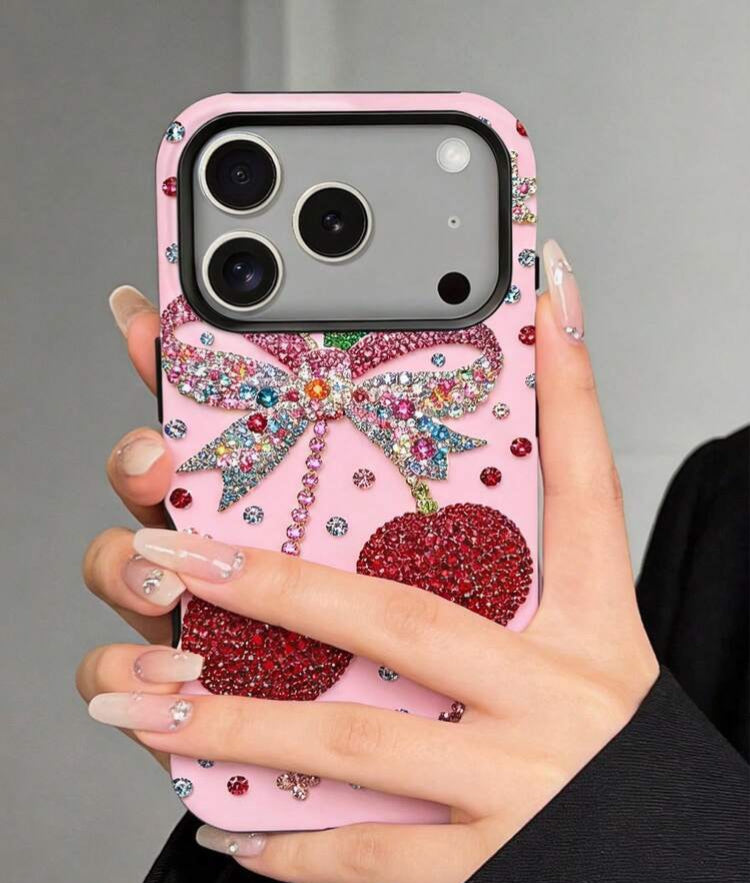2D Cherry Pattern Glossy 2-In-1 Film Shell Full Coverage Phone Case, Suitable For IPhone 17 Pro Max/17Pro/17e/16e/16 Pro Max/15 Pro Max/14 Pro Max/13Pro/12/11/XR/XS Max/7/8, High-End Fashionable And Fun Phone Case, Elegant Design, Suitable For Men, women
