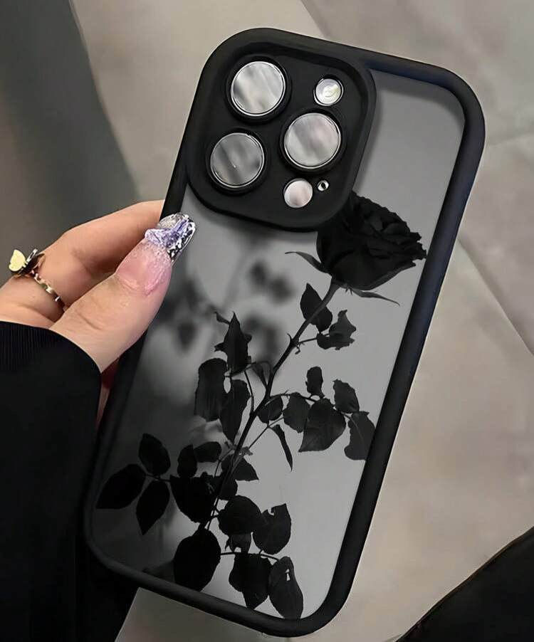 12-Pro-Max Flower TPU Black Fashion Phone Premium Case 1pc Black Rose Pattern Full Coverage Shockproof Phone Case Compatible With Apple 16, 15, 14, 13, 12, 11 Pro Max Waterproof Anti-Fall Scratch Resistant International Version Not The Domestic Version B