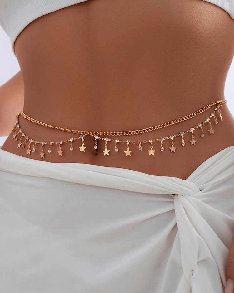 1pc Sexy Bikini Beach Crystal Star Decor Layered Waist Chain For Women School Fall, Autumn, Halloween