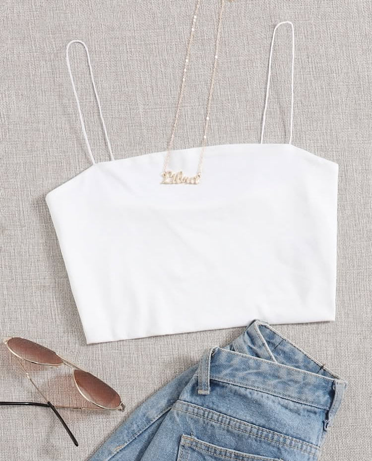 Women Solid Slim Cami Crop Top