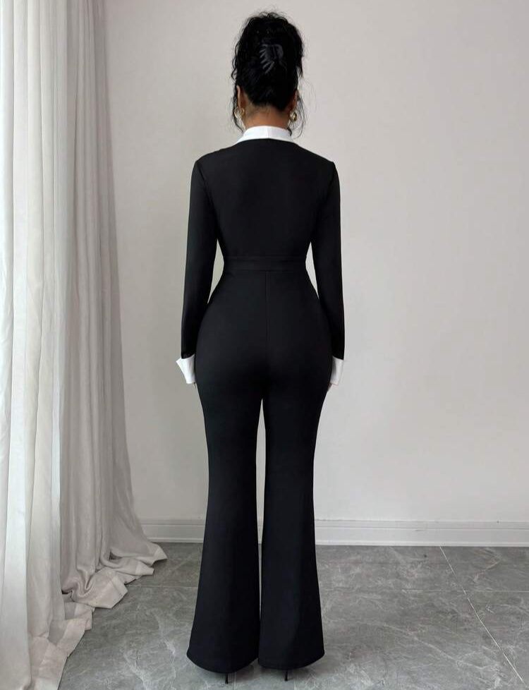 Elenzga Elegant Commuter Colorblock Waist Jumpsuit