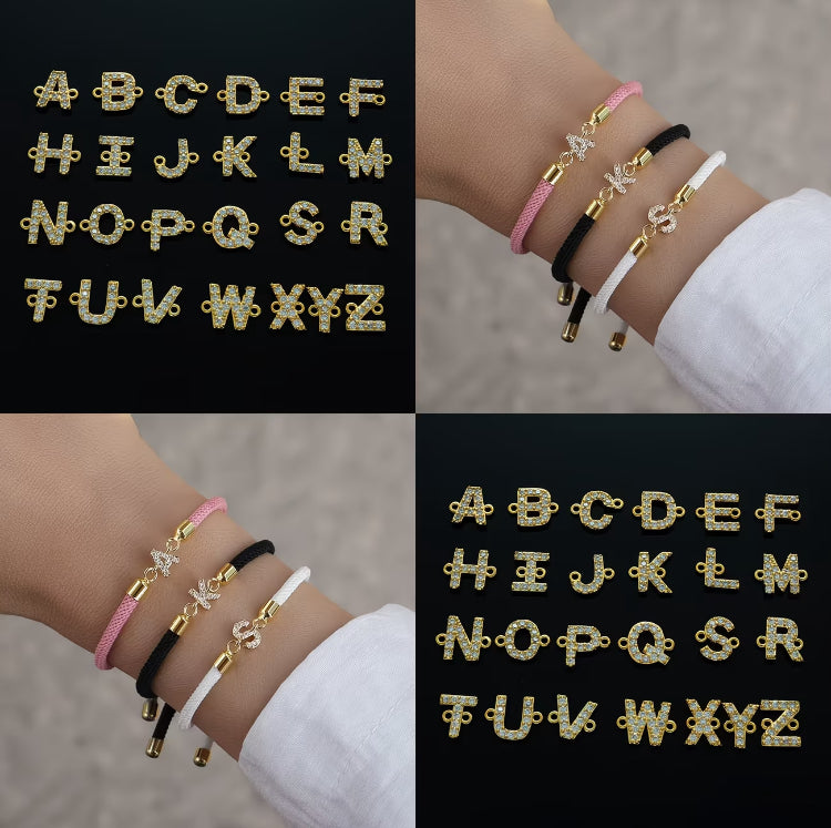 New woven colorful rhinestone bracelet with 26 letters, fashionable and trendy Milanese thread, adjustable.