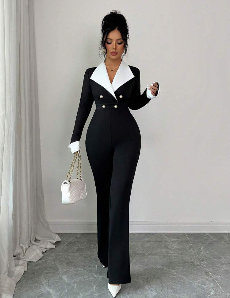 Elenzga Elegant Commuter Colorblock Waist Jumpsuit