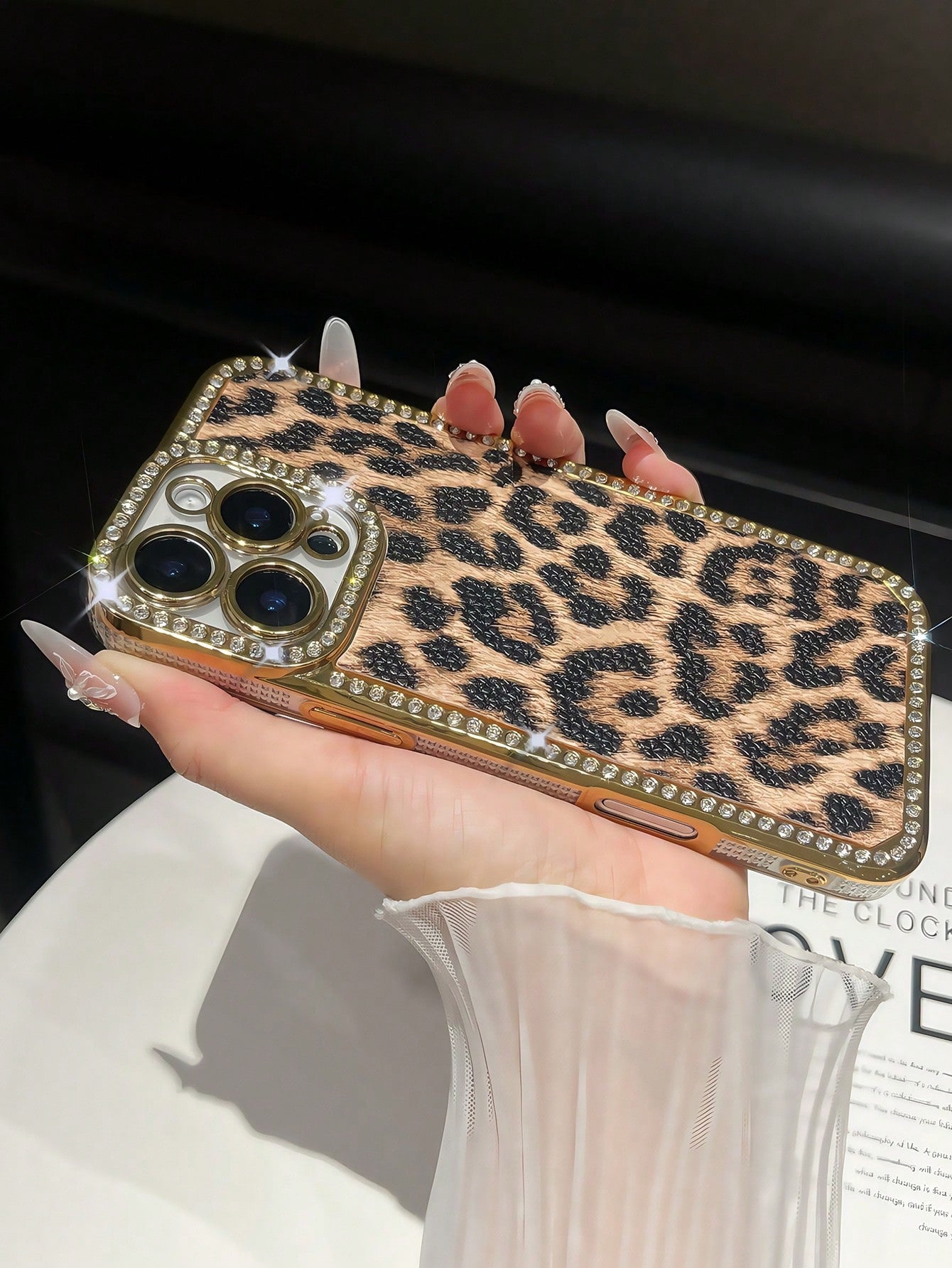16-pro Max Fashion Leopard Pattern 1pc Rhinestone Leopard Print Plated Gold Phone Case Compatible With IPhone 17/11 Pro/11 Pro Max/12/12 Pro/12 Pro Max/13/13 Pro/13 Pro Max/14/14 Pro/16 Plus/14 Pro Max/15/15 Pro/15 Plus/15 Pro Max/16/16pro/16promax Gift P