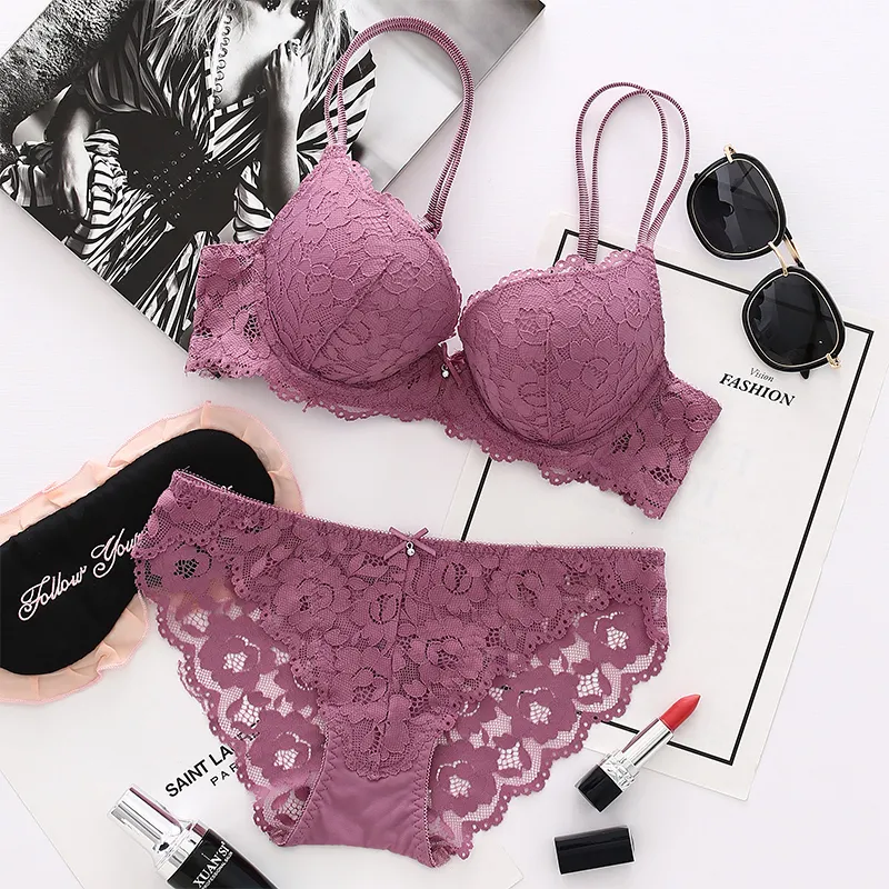 European and American style push-up bra, medium thickness, thin top and thick bottom, lace sexy lingerie set, single piece, 2 rows of hooks