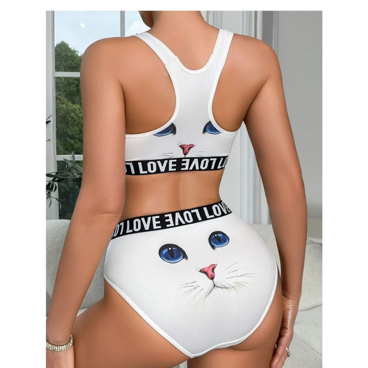 Catgirl Seamless Underwear Set (Two-Piece Set): Vest, Bra, Wire-Free Bikini Bra set