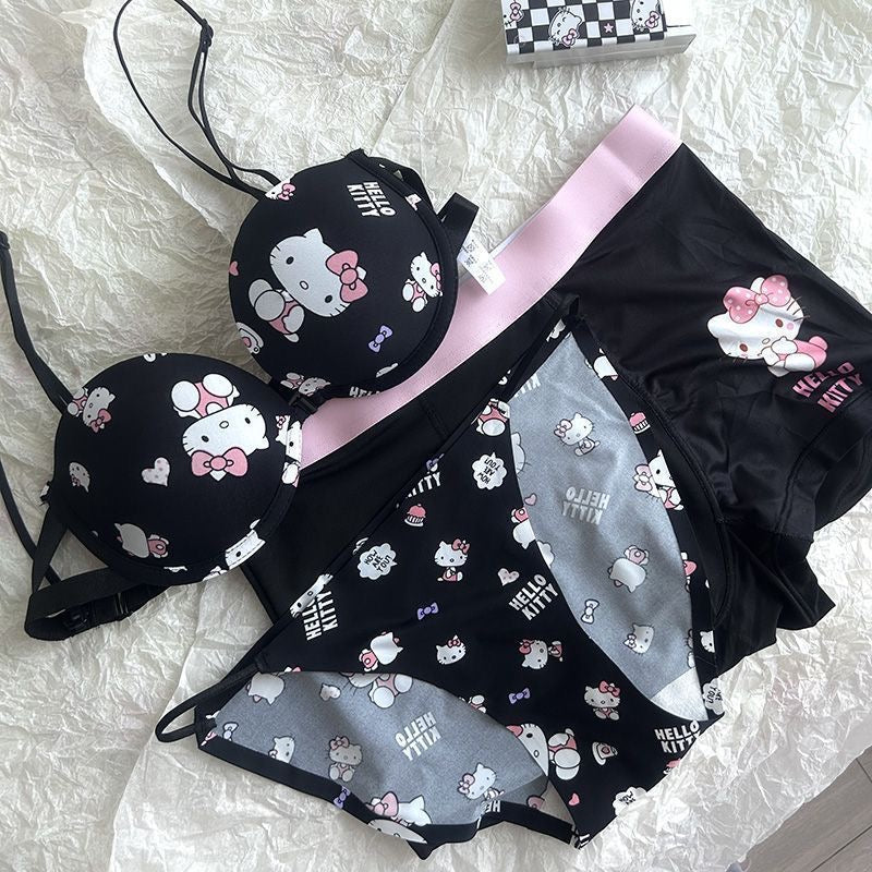 Hello Kitty, Japanese-style front-clasp, sweet and cute, small-chested, push-up halter bra, feminine and alluring, youthful and sensual.