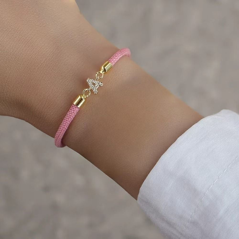 New woven colorful rhinestone bracelet with 26 letters, fashionable and trendy Milanese thread, adjustable.