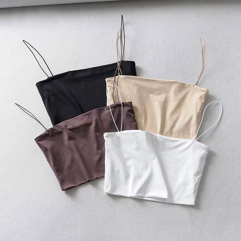 Street style thin elastic strap tank top, women's short strapless solid color bandeau top