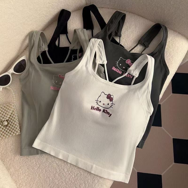 Hello Kitty Original Versatile Overalls with Padded Bra Vest for Women, Slim Fit Sexy Top