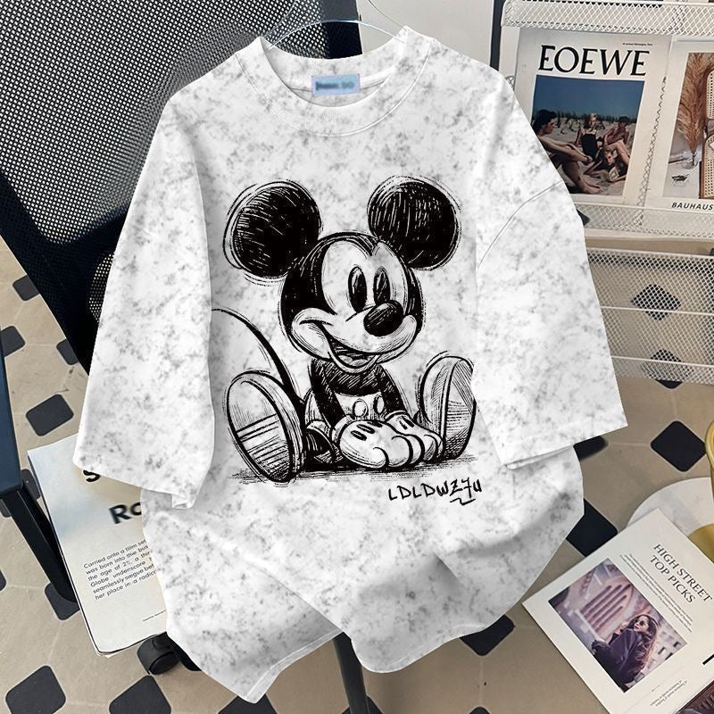 American-style cartoon Mickey Mouse print loose-fitting unisex short-sleeved T-shirt, comfortable, stylish, versatile shirt
