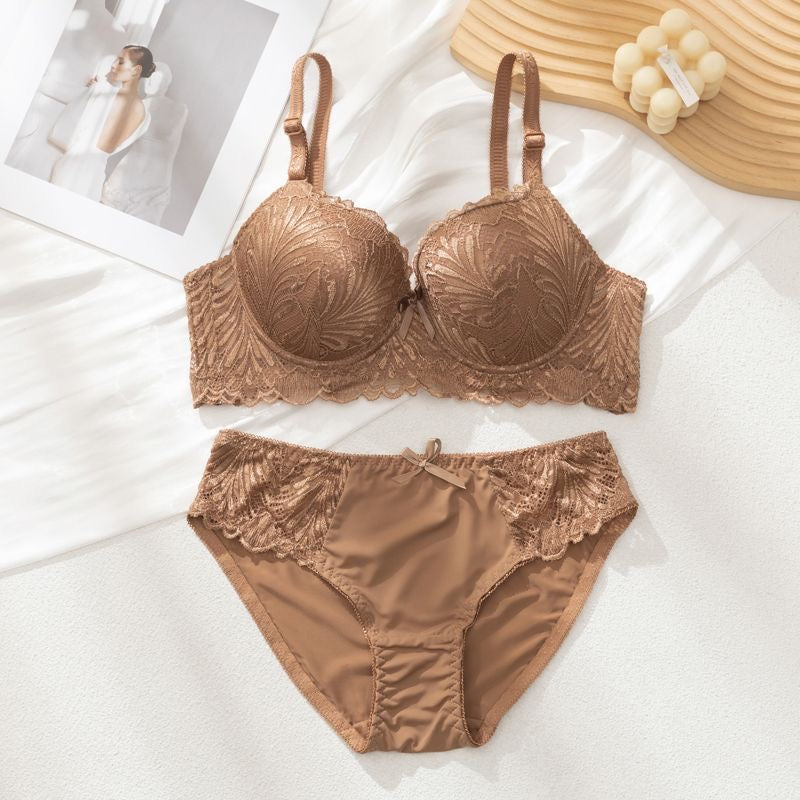 Anqisheng Exquisitely Designed Lace Lingerie Set: W-Shaped Strong Support Women's Push-Up Bra with Side Boob Reduction and Shaping