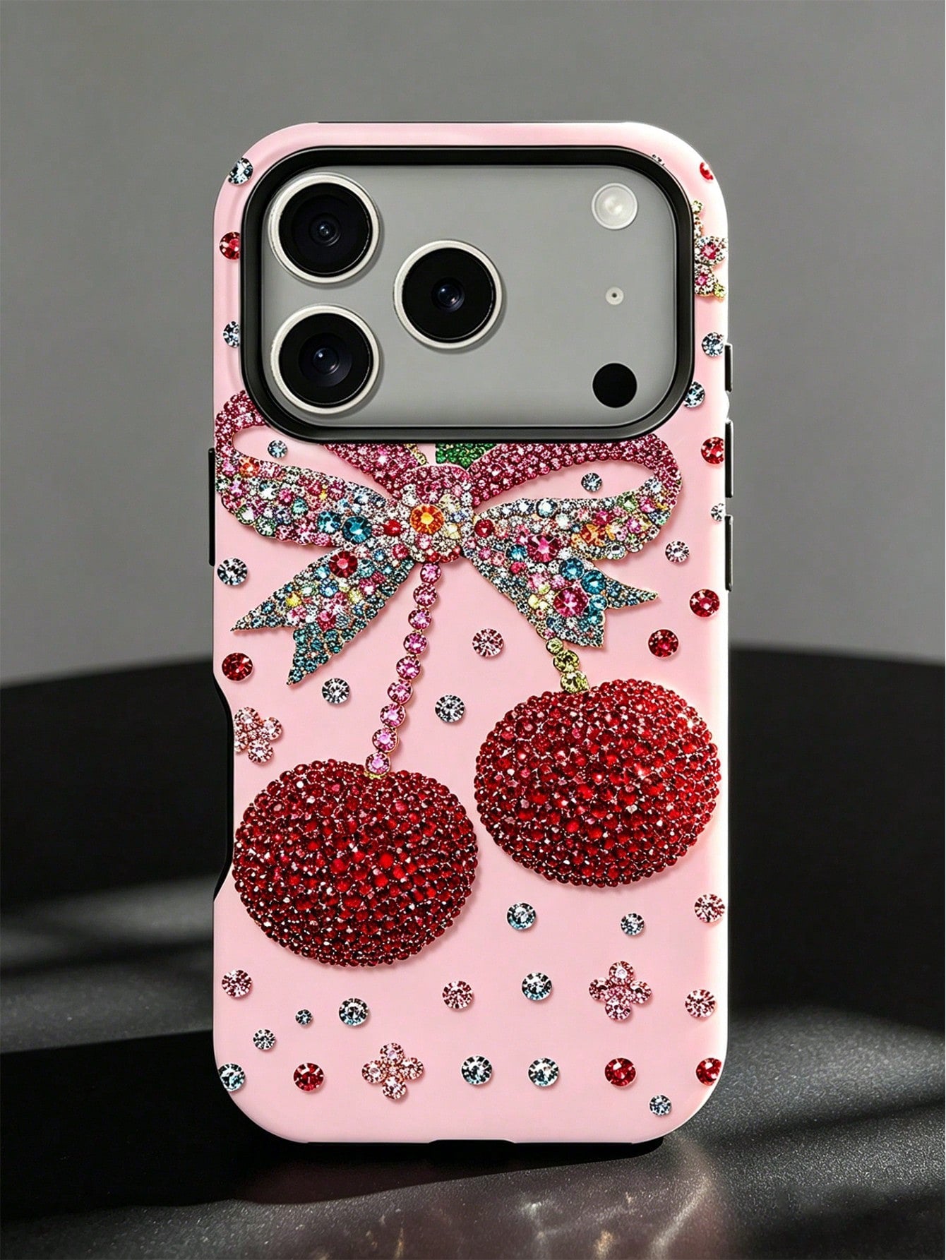 2D Cherry Pattern Glossy 2-In-1 Film Shell Full Coverage Phone Case, Suitable For IPhone 17 Pro Max/17Pro/17e/16e/16 Pro Max/15 Pro Max/14 Pro Max/13Pro/12/11/XR/XS Max/7/8, High-End Fashionable And Fun Phone Case, Elegant Design, Suitable For Men, women
