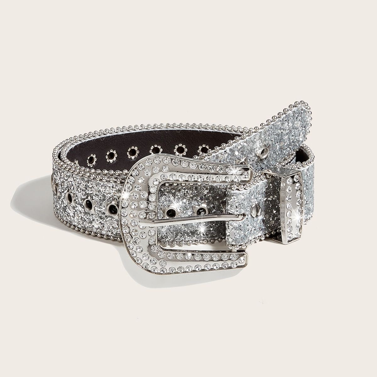 Rhinestone leather belt for women, trendy wide waist belt with European and American style, sequined denim belt, versatile design.