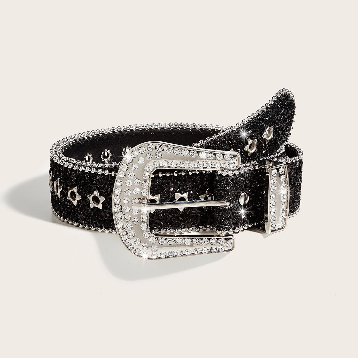 Rhinestone leather belt for women, trendy wide waist belt with European and American style, sequined denim belt, versatile design.