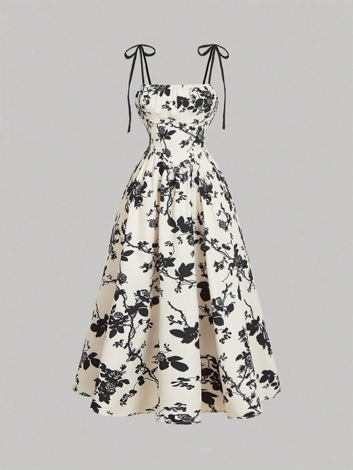 Women Black And Cream Floral Summer Elegant Romantic Vintage Old Money Brunch Garden Party Vacation Wedding Cami Dress, Renaissance Retro Flower Print 👉 (30% advance payment) vibrant vogue (last picture for size chart)