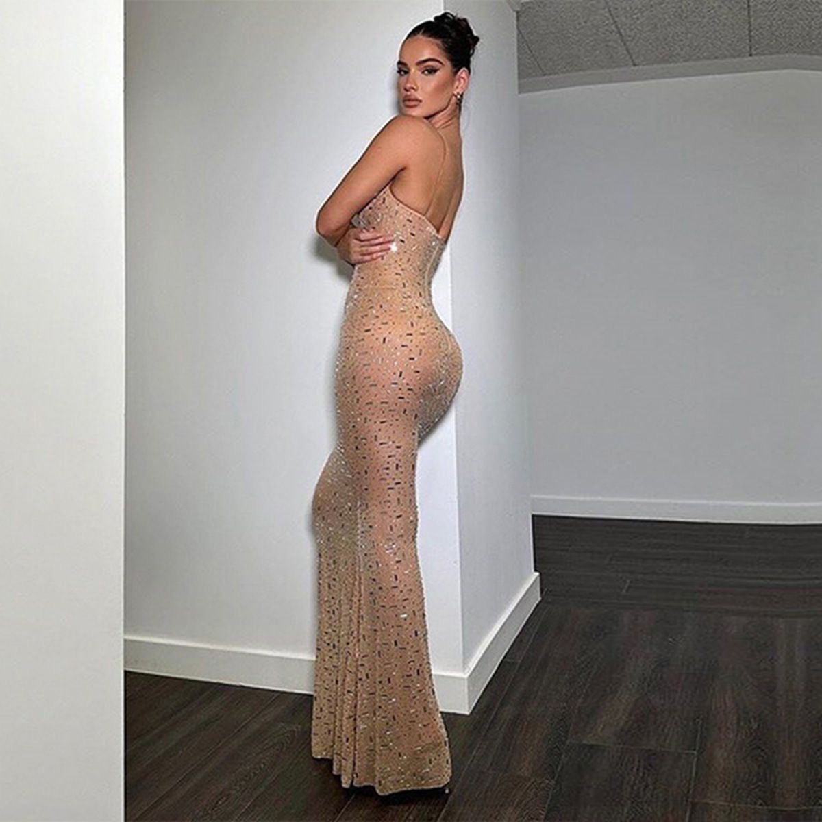 Women's Western-Style Sheer Mesh Camisole Dress with Hot-Fix Rhinestones 👉 (30% advance payment) vibrant vogue (last picture for size chart)