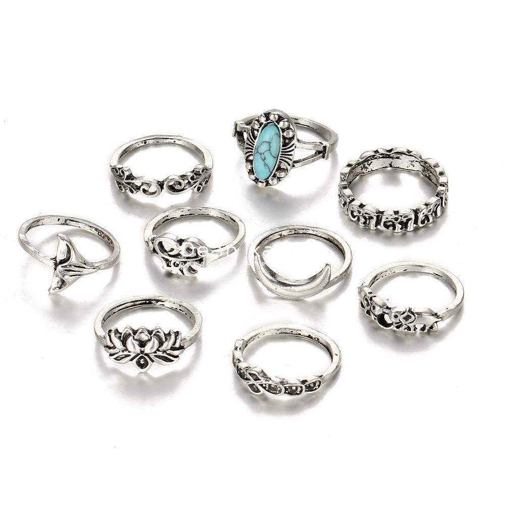 Ethnic-style vintage ring set (12pieces)—knuckle rings for women, jewelry