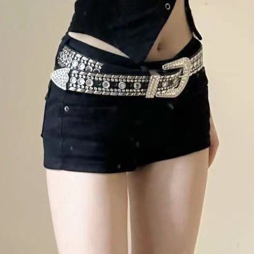 Rhinestone Embellished Leather Belt, Fashionable Versatile Waist Belt
