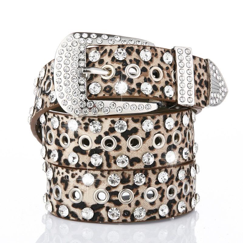Rhinestone Embellished Leather Belt, Fashionable Versatile Waist Belt