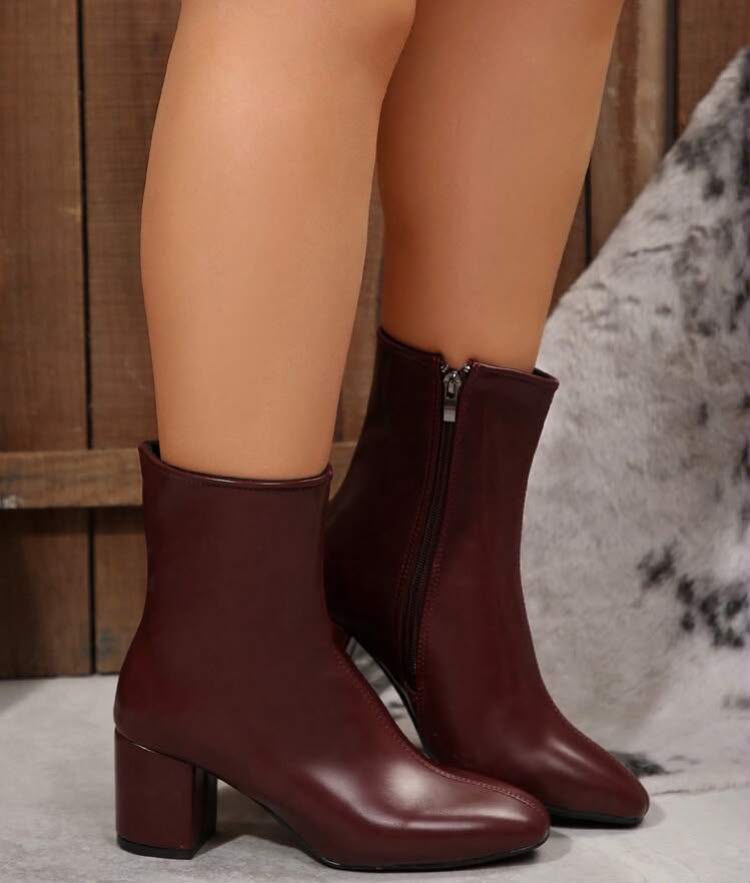Kendall Style Patent Leather Square Toe Tall Boots, Women's Chunky Heel Warm Riding ,Boots For Women