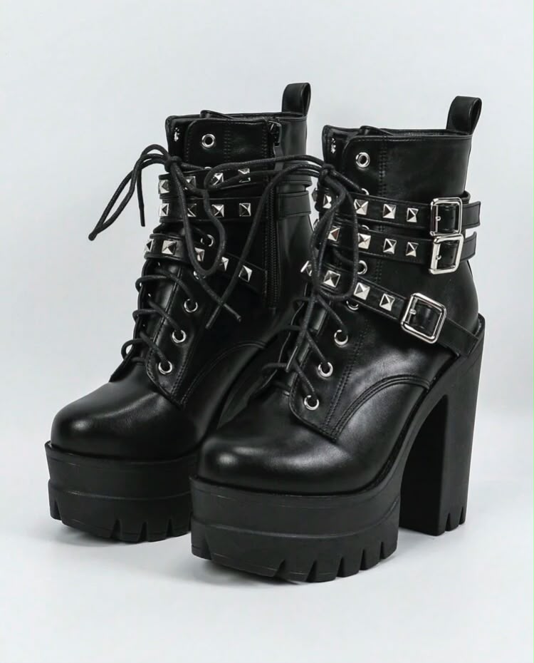 Women's Fashionable Boots, British Style, Thick Platform, Double Platform, Chunky Heel, Ankle Boots, Round Toe, High Heel, Boots For Women
